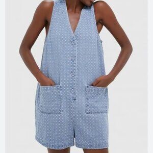 Tuckernuck Denim Myla Romper Jumper Size M Pocket Short Luxury Jumpsuit